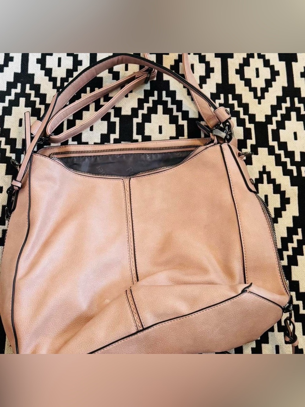 Soft Blush Pink Shoulder Bag with Contrast Trim